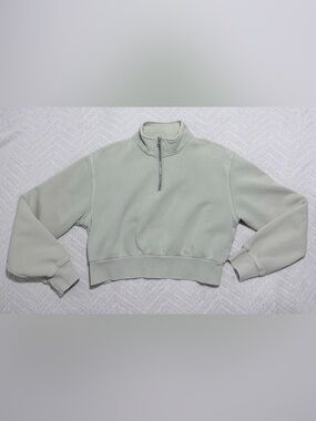 TNA Sage / Mint Green Half-Zip Cropped Sweatshirt small